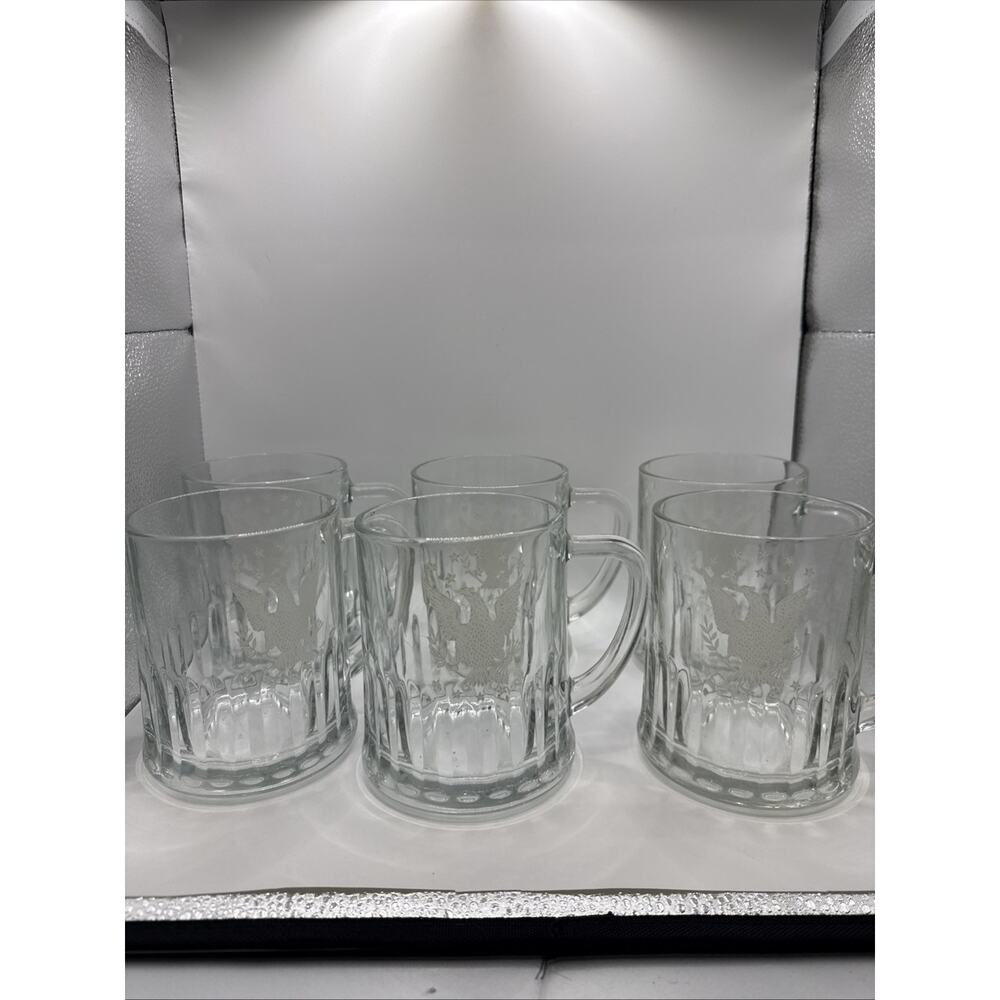 Vintage GREAT SEAL of the USA Frost 20oz Panel GLASS Beer MUG Lot Of 6